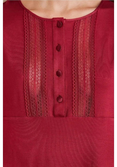 Pierre Cardin 2800 Kadın Bordo Dantelli Penye 3'lü Sabahlıklı Pijama Takım