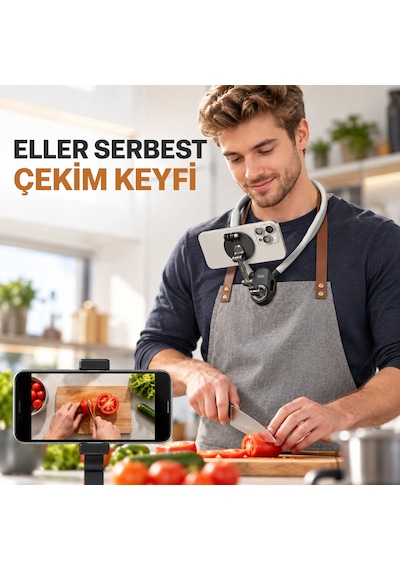 Bix Tch07 Manyetik Boyun Askılı Telefon Tutucu Aksiyon Kamera Uyumlu 360 Ayarlanabilir Vlog Ve Pov Çekim Aparatı Siyah