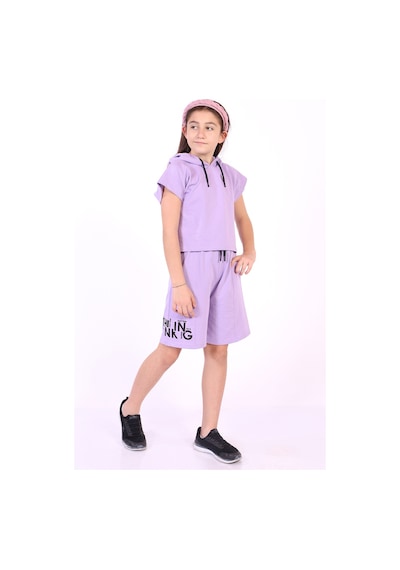 Toontoy Kids Toontoy Kız Çocuk Yazı Baskılı Şortlu Takım Lila