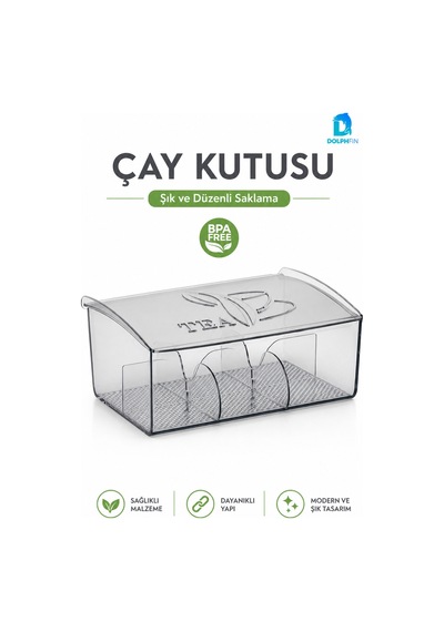 3 Bölmeli Kapaklı Şeffaf Çay Kutusu Poşet Çay Organizeri 22x17x9 Cm Bpa İçermez