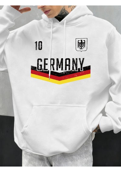 Startmore Startmorealmanya Mektup Baskılar Sonbahar Erkekler Hoody Çok Renkli Cep Kapüşonlular Rahat Polar Hoodi Beyaz