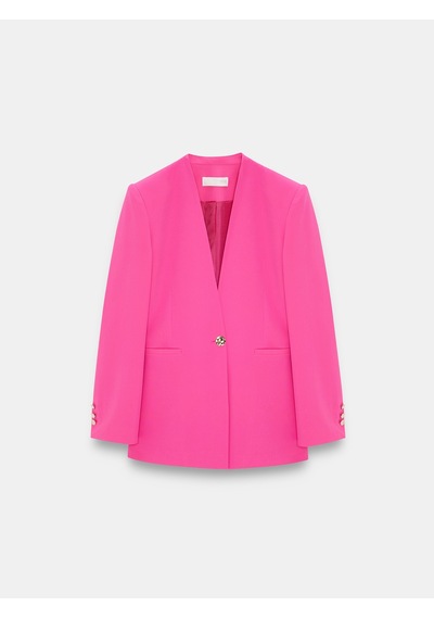 Dilvin 60807 Yakasız Vücuda Oturan Blazer-fuşya