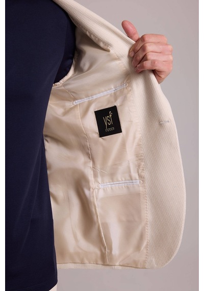 Erkek Krem Slim Fit Sivri Yaka Takım Elbise