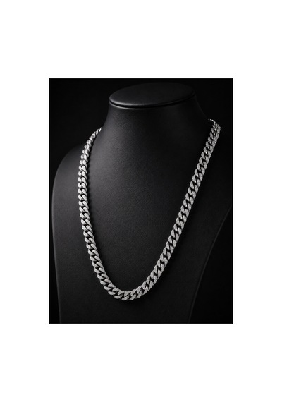 Erkek Kadın Taşlı Cuban Chain Kolye Zirkon Taşlı Hip Hop Rapçi Stil Paslanmaz Çelik Kolye Gri