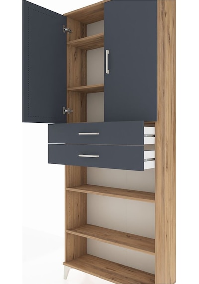 Arges Dolap 5 Raflı 2 Çekmeceli 2 Kapaklı 88x30x221 Çam-antrasit Atlas Çam