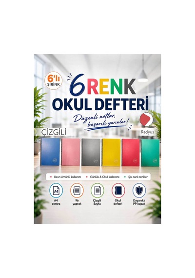 Contra Pp Kapak Spiralli 96 Yaprak A4 Çizgili 6 Adet Defter Çok Renkli