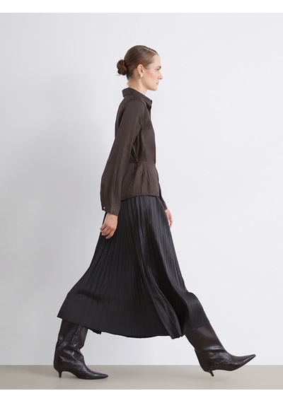 Lcw Modest Siyah Beli Lastikli Saten Pileli Etek