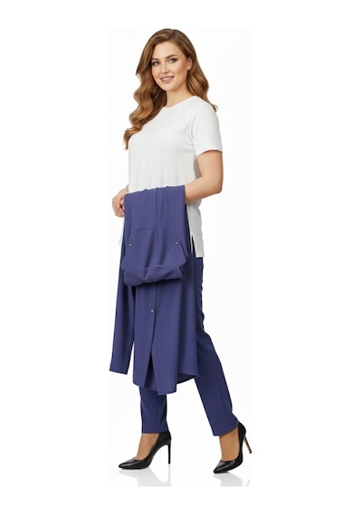 Nazal Kadın Taşlı Bluz Pantolon Tunik 3 Lü Takım Bgl-st04733 Mavi