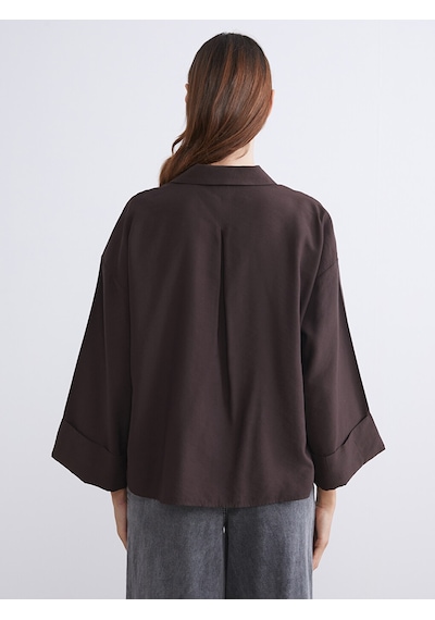 Lcw Vision Kahverengi Oversize Modal Karışımlı Kadın Gömlek