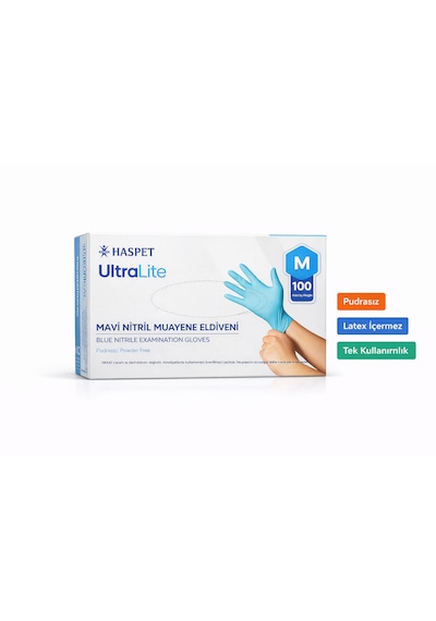Haspet Ultralite Mavi Nitril Pudrasız Eldiven 100'lü