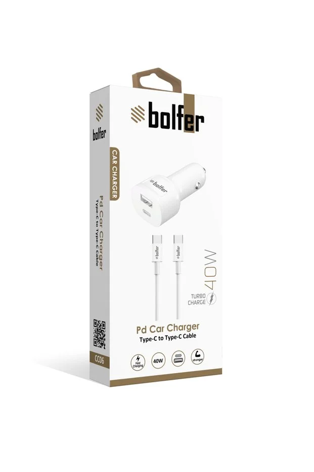 Bolfer Pd&usb Araç Şarj Seti Type-c 3.0 A 40 W Beyaz Araç Şarj Aleti