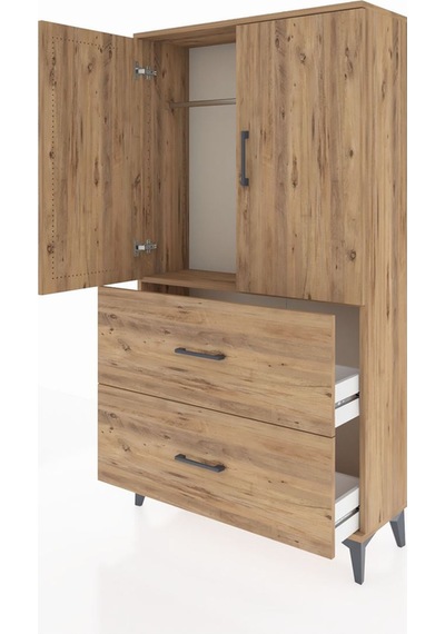 Arges Dolap Tek Raflı 2 Çekmeceli Tek Askılı 88x30x163 Çam-çam Çam