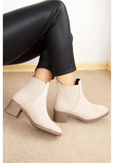 Shoetek Leslie Kadın Bot Yandan Lastikli Bej Süet Bej Süet Bej