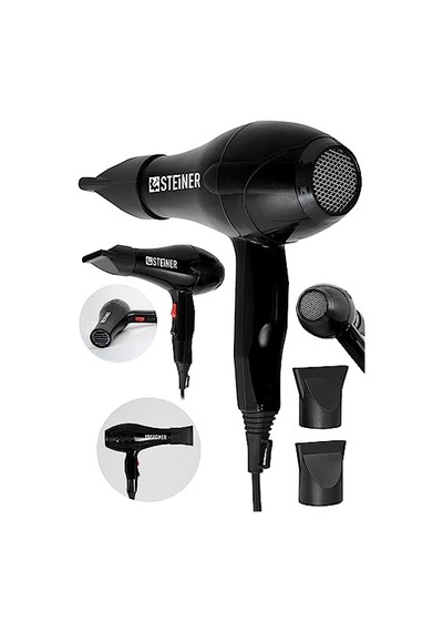 Alman 3600 Watt Profesyonel Saç Kurutma Makinesi Fön Makinesi Ac Motor Ms-9001 Siyah + 2 Adet Başlık