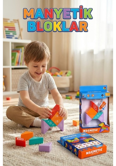 6 Parça - Manyetik Bloklar Yapı Blokları Eğitici 3 Boyutlu Zeka Ve Akıl Oyunu - Mıknatıslı Tangram Puzzle