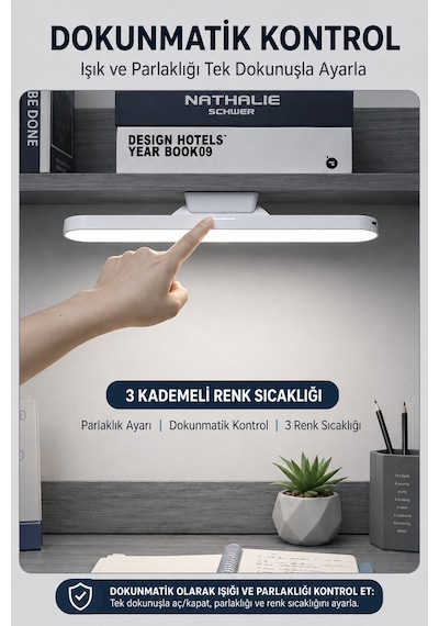 3 Modlu Şarjlı Manyetik Tezgah Altı Lamba Aplik Parlaklık Işık Rengi Ayarlanabilir 28 Cm 1613 Beyaz