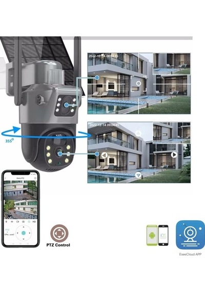 Ultimate V380pro S735 Solar Güneş Enerjili Gece Görüş İnsan Takibi 10mp Dual Lens 4g Kamera