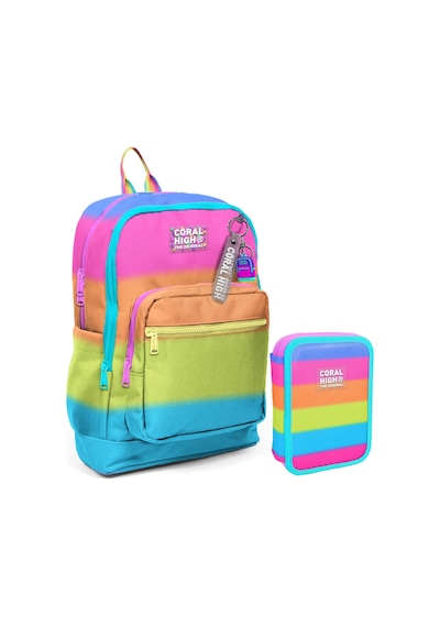 Coral High Pembe Turuncu Renk Geçişli Kız Çocuk Okul Çantası Ve Organizer Kalemlik Seti 23770 11140 Pembe - Sarı