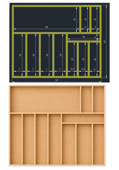 53 X 43 Cm Ahşap Kaşıklık Çekmece İçi Organizer Doğal Ahşap Mutfak Düzenleyici
