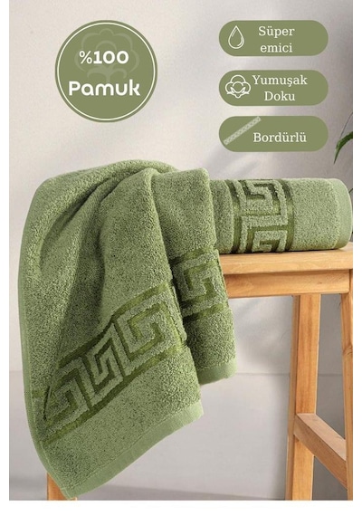 Pamuk Tekli Jakarlı Yumuşak Havlu Grek - 70 X 140 Yeşil