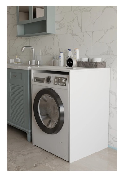 Modern Çamaşır Makinesi Kaplama Dolabı Tezgah Koruyucu Çok Amaçlı Banyo Düzenleyici Beyaz