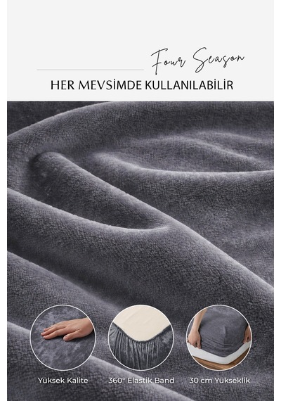 Süper Yumuşak Flanel Kadifemsi Peluş Lastikli Fitted Çarşaf Seti Kaymaz Tek/çift Kişilik Antrasit