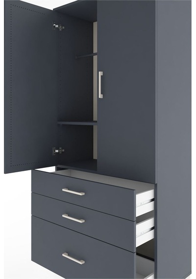 Hyperion Dolap 2 Raflı 3 Çekmeceli Tek Askılı 88x44x195 Antrasit-antrasit Antrasit