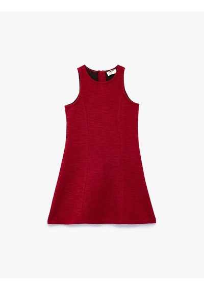 Koton Pamuklu Bisiklet Yaka Kolsuz Mini Tüvit Elbise Bordo 7wkg80039ak