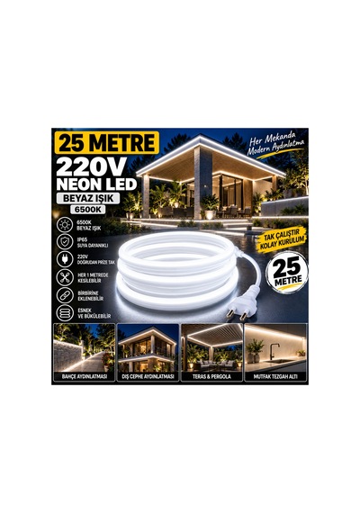 25 Metre 220v Neon Led 6500k Beyaz Işık Ip65 Suya Dayanıklı Fişli Tak Çalıştır Iç Dış Mekan Bahçe Teras Cephe Aydınlatma Montaj Aparatı Dahil Beyaz - 939333526 Beyaz 25 Metre 220v Neon Led 6500k Beyaz Işık Ip65 Suya Dayanıklı Fişli Tak Çalıştır Iç Dış Mekan Bahçe Teras Cephe Aydınlatma Montaj Aparatı Dahil Beyaz - 939333526 Beyaz
