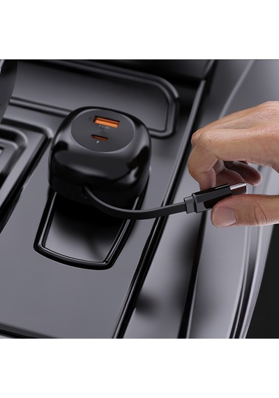 Lenyes Ca59 Pd 60w Type-c Kablolu Hızlı Şarj Özellikli Type-c + Usb-a Portlu Araç Şarj Aleti Siyah