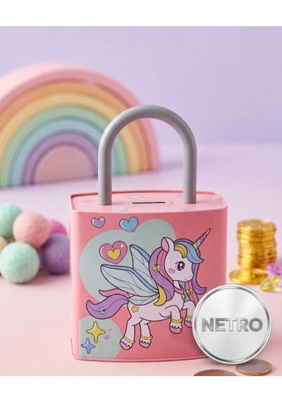 Kilit Şeklinde Dev Boy Kumbara 26x17 Cm Hediyelik Metal Kumbara Kapaklı Kolay Açılabilir Model 2 Li Tavşan Pembe
