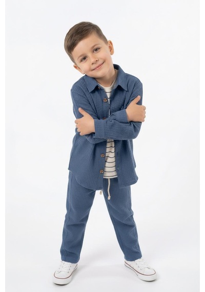 Mevsimlik Casual 3lü Takım İndigo