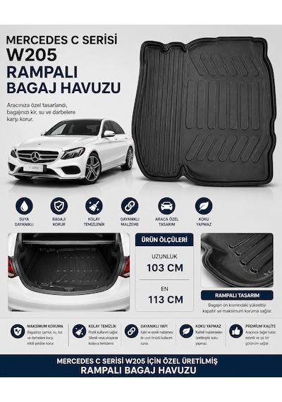 Mercedes C Serisi W205 Rampalı Bagaj Havuzu Kalın Tip