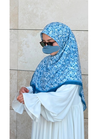 Qalortex Scarf Meyra Desen B.boy Eşarp - İndigo indigo
