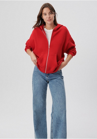 Mavi - Fermuarlı Kapüşonlu Kırmızı Basic Sweatshirt 1611775-82054 Kırmızı