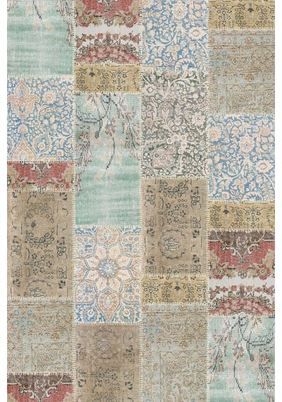 Patchwork Desenli Dokuma Pamuk Taban Dijital Dekoratif Halı Yeşil