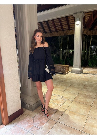 Fashion Cocktail Ekstra Uzun Kollu Çift Kat Dantel Işleme Madonna Yaka Düşük Omuz Kemerli Doğal Bohem Yazlık Elbise Siyah Fashion Cocktail Ekstra Uzun Kollu Çift Kat Dantel Işleme Madonna Yaka Düşük Omuz Kemerli Doğal Bohem Yazlık Elbise Siyah