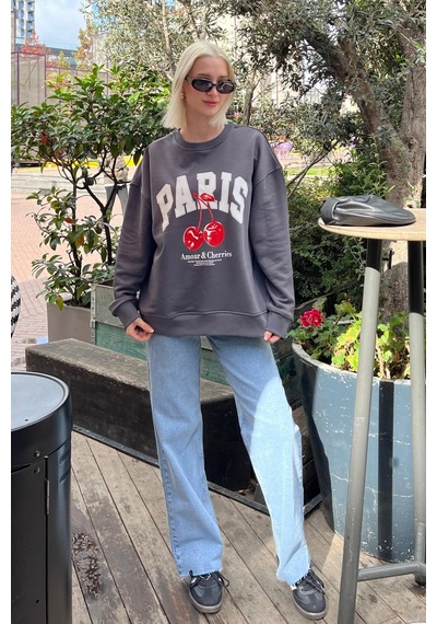 Füme Bisiklet Yaka Basic Sweatshirt Mg2233