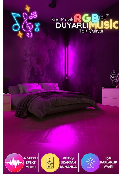 Partylight Rgb Led Işık Sesle Senkron Renkli Kumandalı Gece Lambası / Lambader
