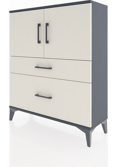 Arges Şifonyer 2 Raflı 2 Çekmeceli 2 Kapaklı 88x30x106 Antrasit-aytaşı Antrasit