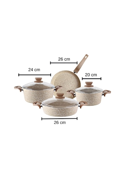Diez 7 Parça Ezme Granit Tencere Seti- Cappuccino - 20/24 Derin / 26 Basık / 26 Tava