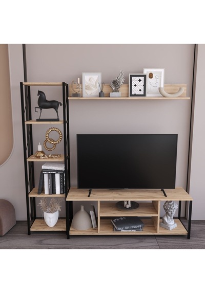 Jattebo 160 Cm Tv Ünitesi Seti Yaşam Ünitesi Seti Metal Meşe
