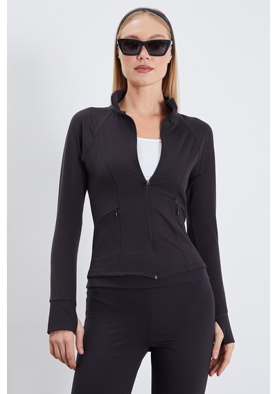 Fullamoda Parmak Geçirmeli Dalgıç Kumaş Slim Fit Ceket Siyah
