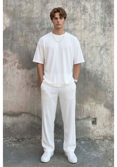 Fitilli Oversize Tişört Beyaz
