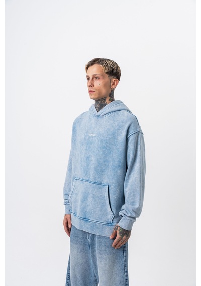 Respire Erkek Snake Baskılı Yıkamalı Kapüşonlu Oversize Hoodie Mavi