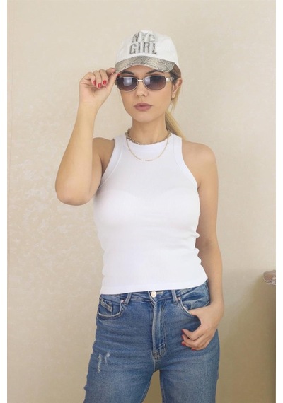 Ritnice Kadın Premium Doku Beyaz Fitilli Pamuklu Atlet