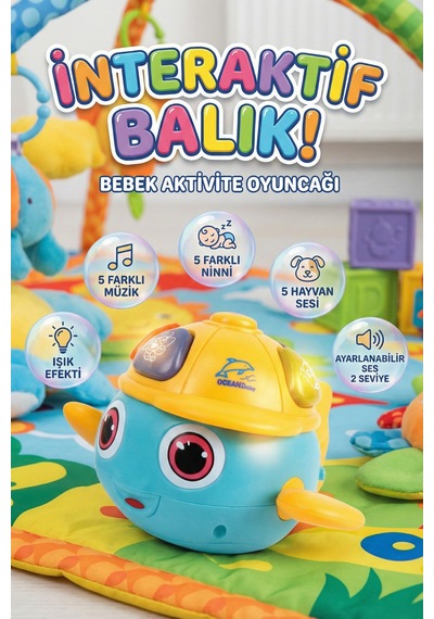 Eğitici Müzikli Işıklı İnteraktif Balık Bebek Aktivite Oyuncağı Ninnili Sesli Oyuncak