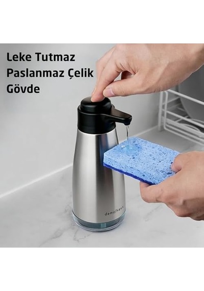 Tr Sense Touch Manuel Pompalı Sıvı Sabunluk Paslanmaz Çelik 450ml Şeffaf Seviye Bölmesi Parmak İzi Bırakma Diğer
