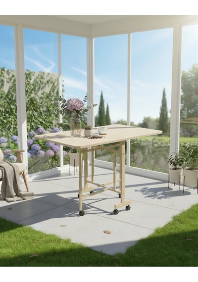 Almira 70x110 Traverten Desen Açılabilir Katlanabilir Tekerlekli Masa Traverten