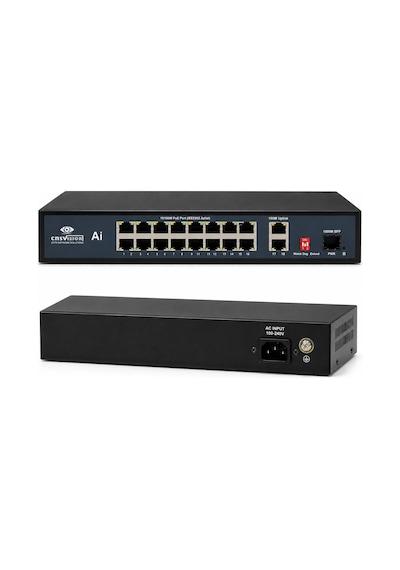 Cnsvısıon 16 Port Poe + 2 Gigabit Uplink + 1 Sfp Aı Smart Switch 260w Cctv Network Switch